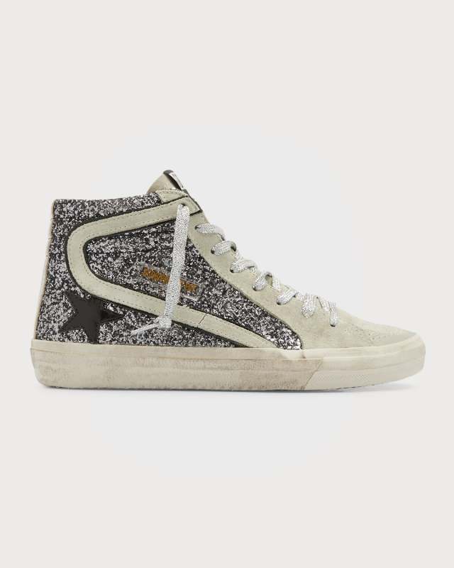 Slide Mid-Top Glitter Leather Sneakers